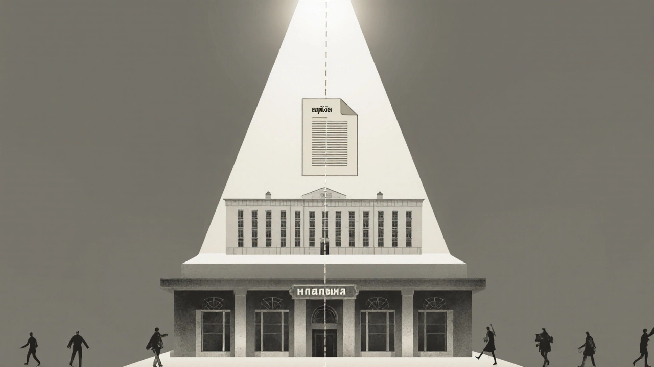 Иерархия инстанций, рассматривающих жалобу на полицию: от участка до омбудсмена, путь жалобы — светящийся поток.