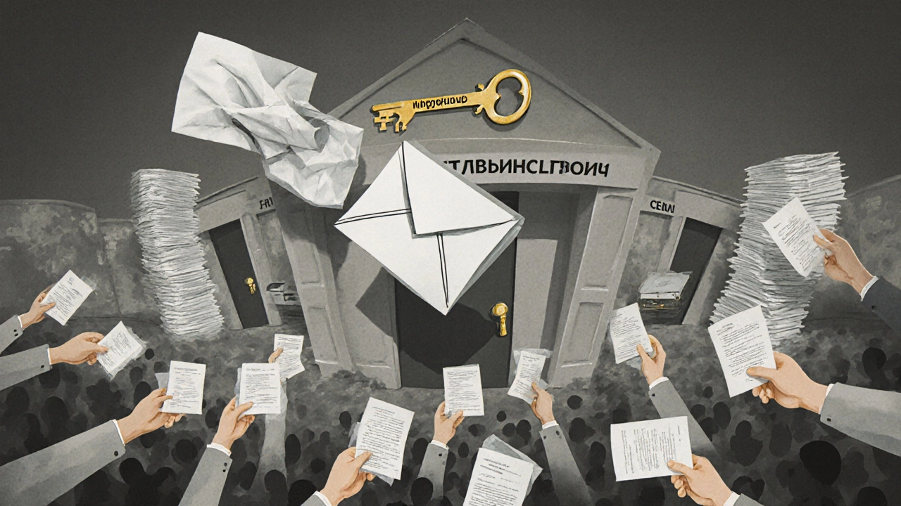 Письмо поднимается сквозь бюрократические барьеры к золотому ключу справедливости