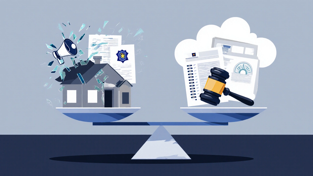 Символическая весы справедливости: хаос против упорядоченных доказательств и законных действий.