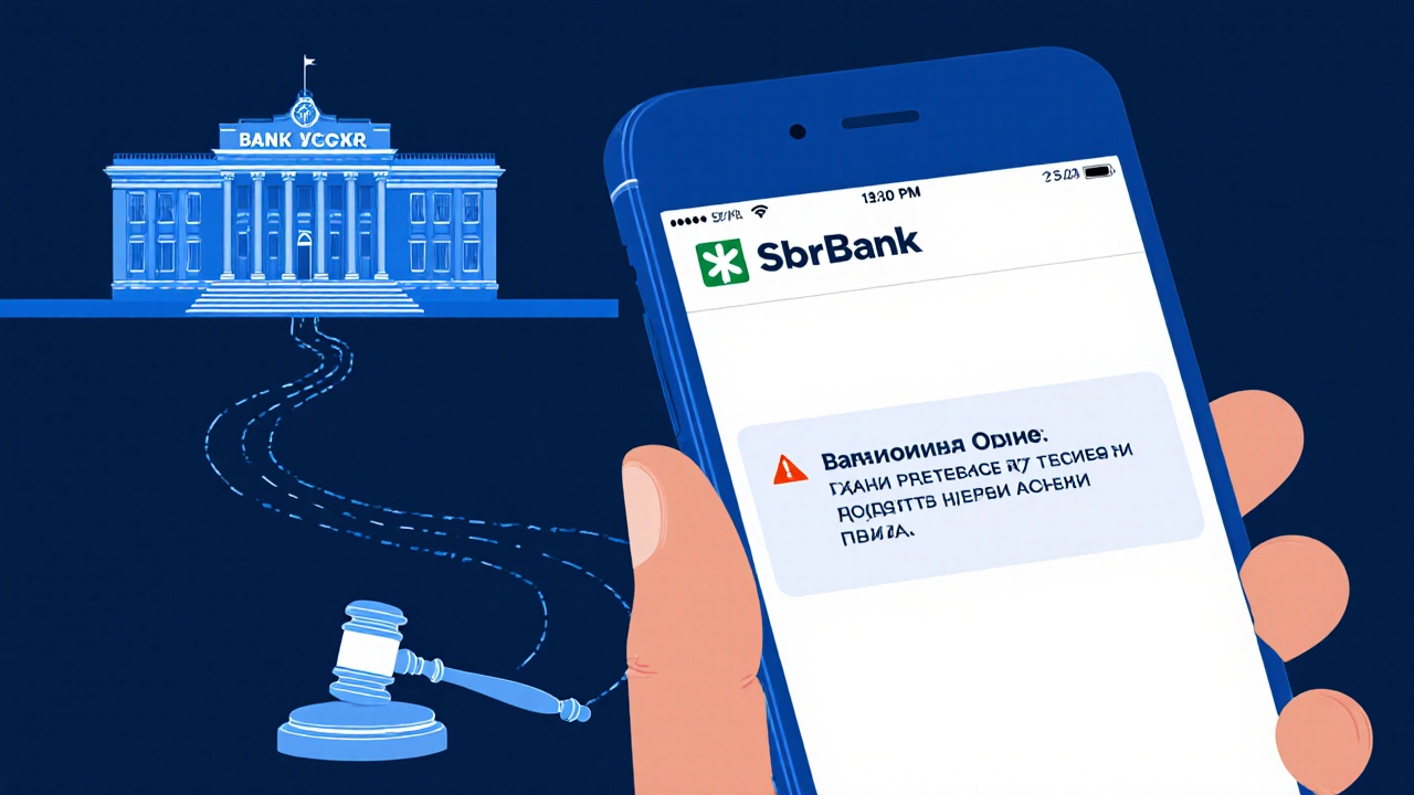 Смартфон с уведомлением о принятой претензии, путь ведет к Банку России и галере.