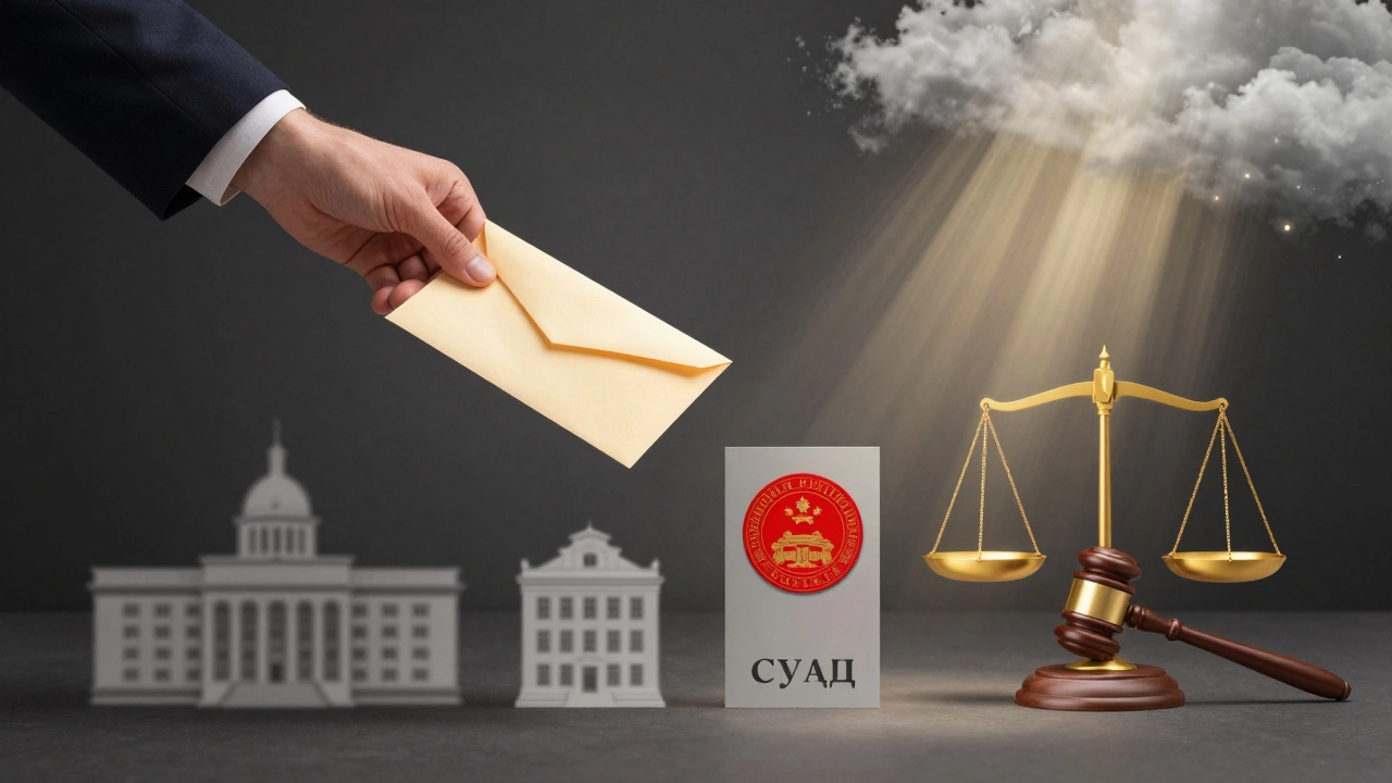 Цепочка обращений: жалоба поднимается от ЖКХ к прокуратуре и суду, символизируя борьбу за справедливость.