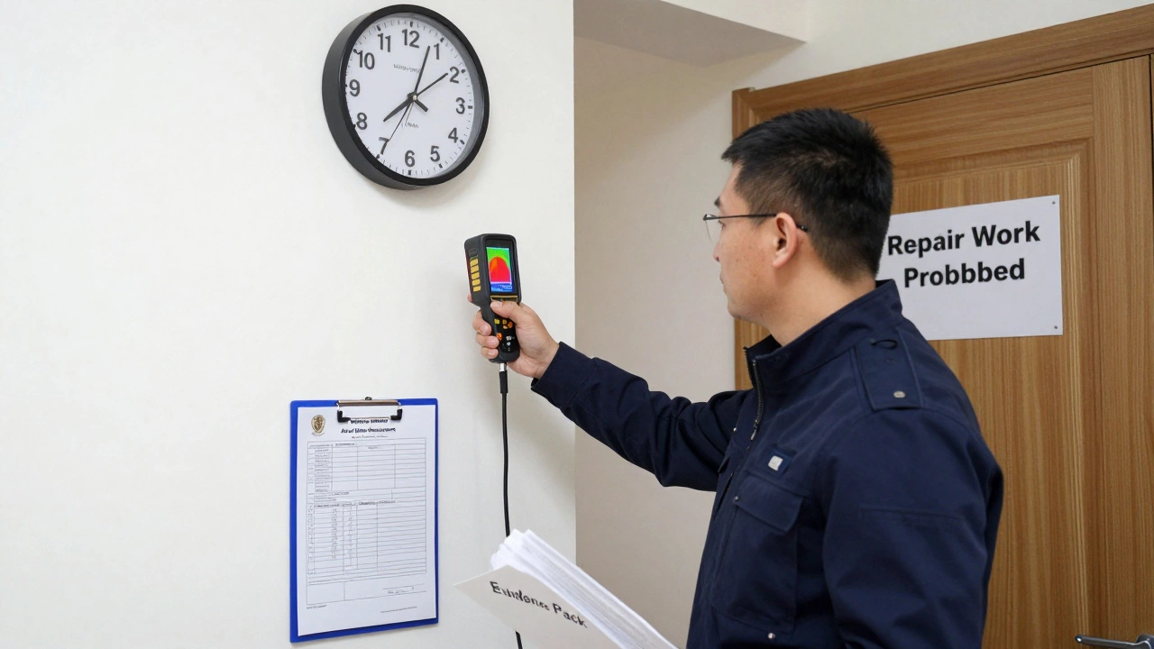 Сотрудник Роспотребнадзора проводит официальный замер шума в жилой квартире.