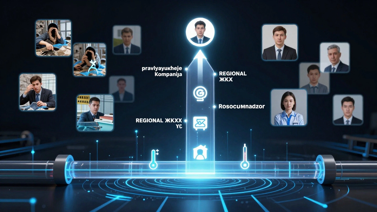 Цифровая схема: жалоба через Госуслуги проходит через уровни контроля — от УК до Роспотребнадзора.