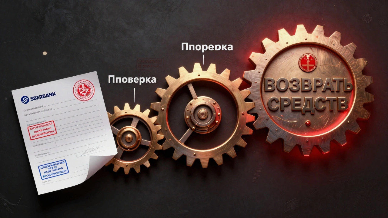 Символическая схема: жалоба запускает цепочку проверок ЦБ РФ и Роспотребнадзора, ведущую к возврату денег.