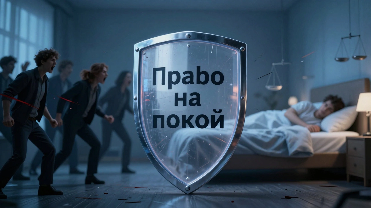 Щит 'Право на покой' защищает спокойную спальню от хаотичного шумного пространства.