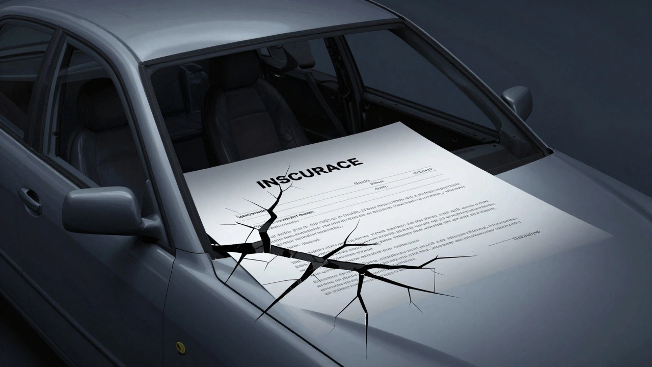 Скрытые трещины в раме автомобиля под блестящим страховым договором.