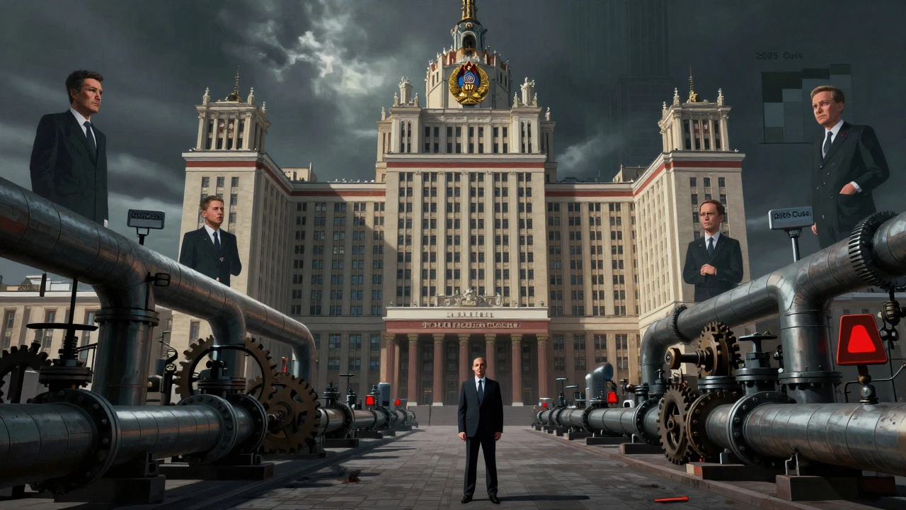 Здание правительства с символической сетью управления Почтой России.