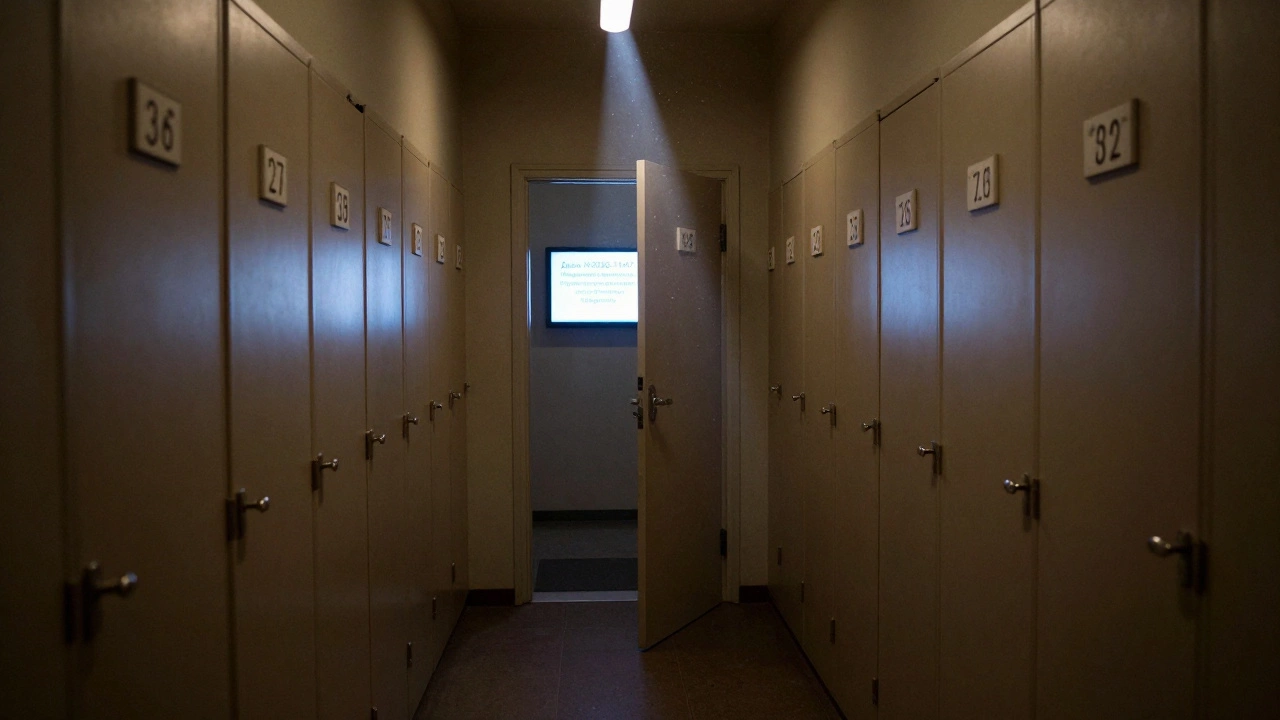 Длинный коридор с делами в прокуратуре; одна дверь открыта, показывая, что нарушение подтверждено и предписание отправлено.