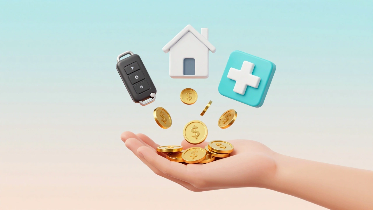 Символы страхования и возвращаемые монеты в иллюстрации.