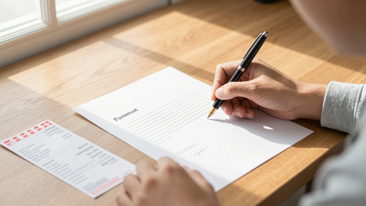 Человек пишет официальную жалобу в прокуратуру на столе