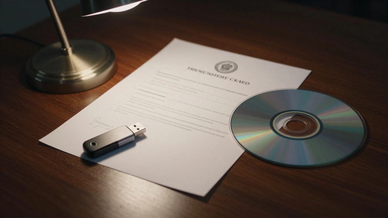 Флешка и диск с записями рядом с официальным юридическим заявлением на столе