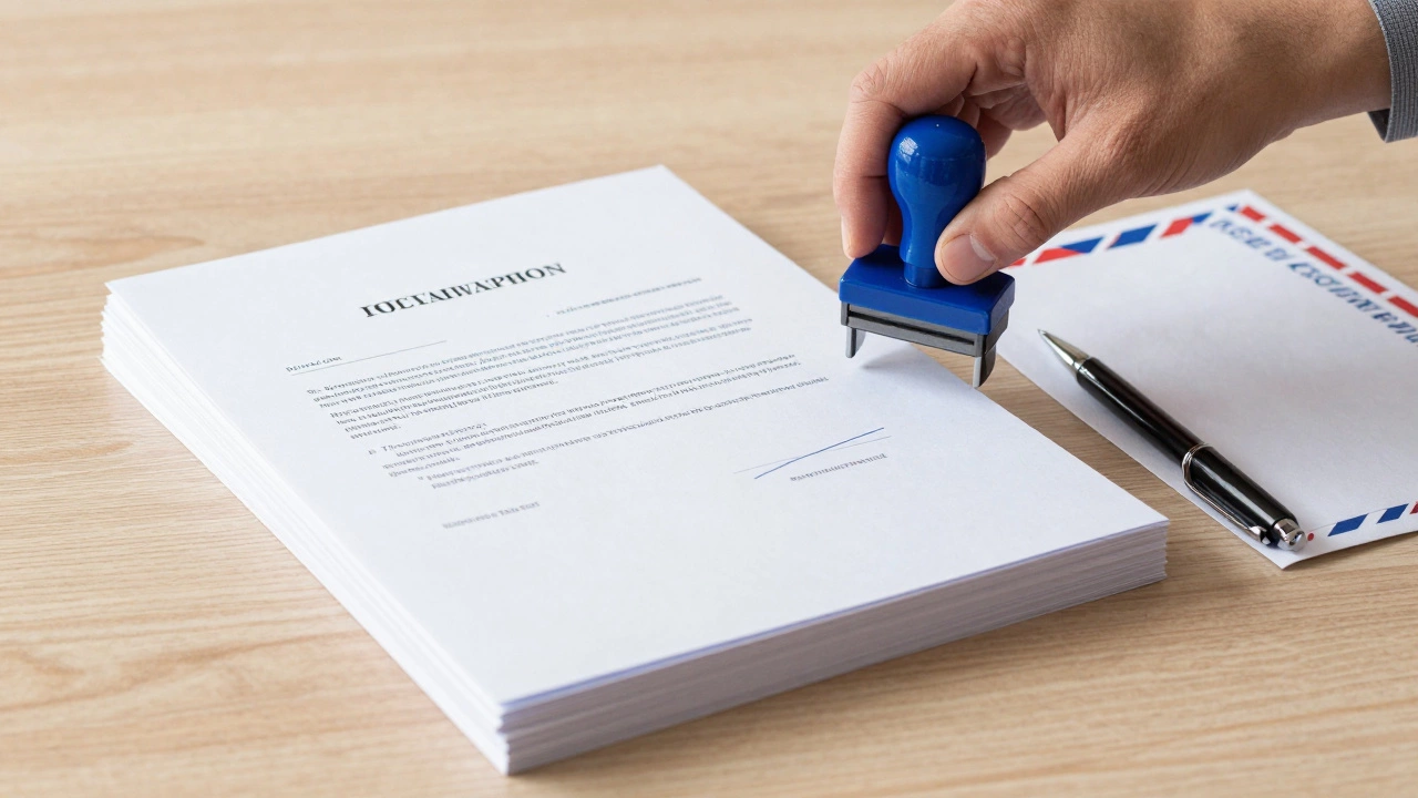 Официальная претензия с печатью о получении и заказное письмо на столе