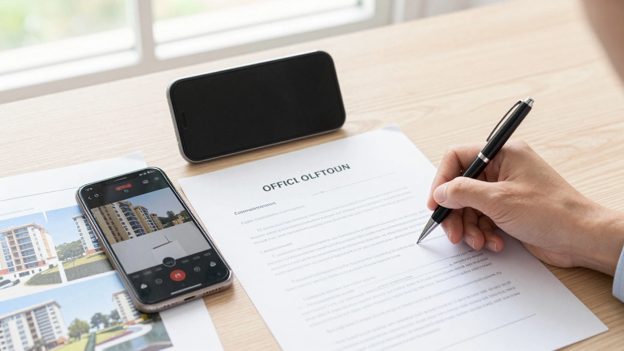 Процесс написания официальной жалобы с доказательствами на столе