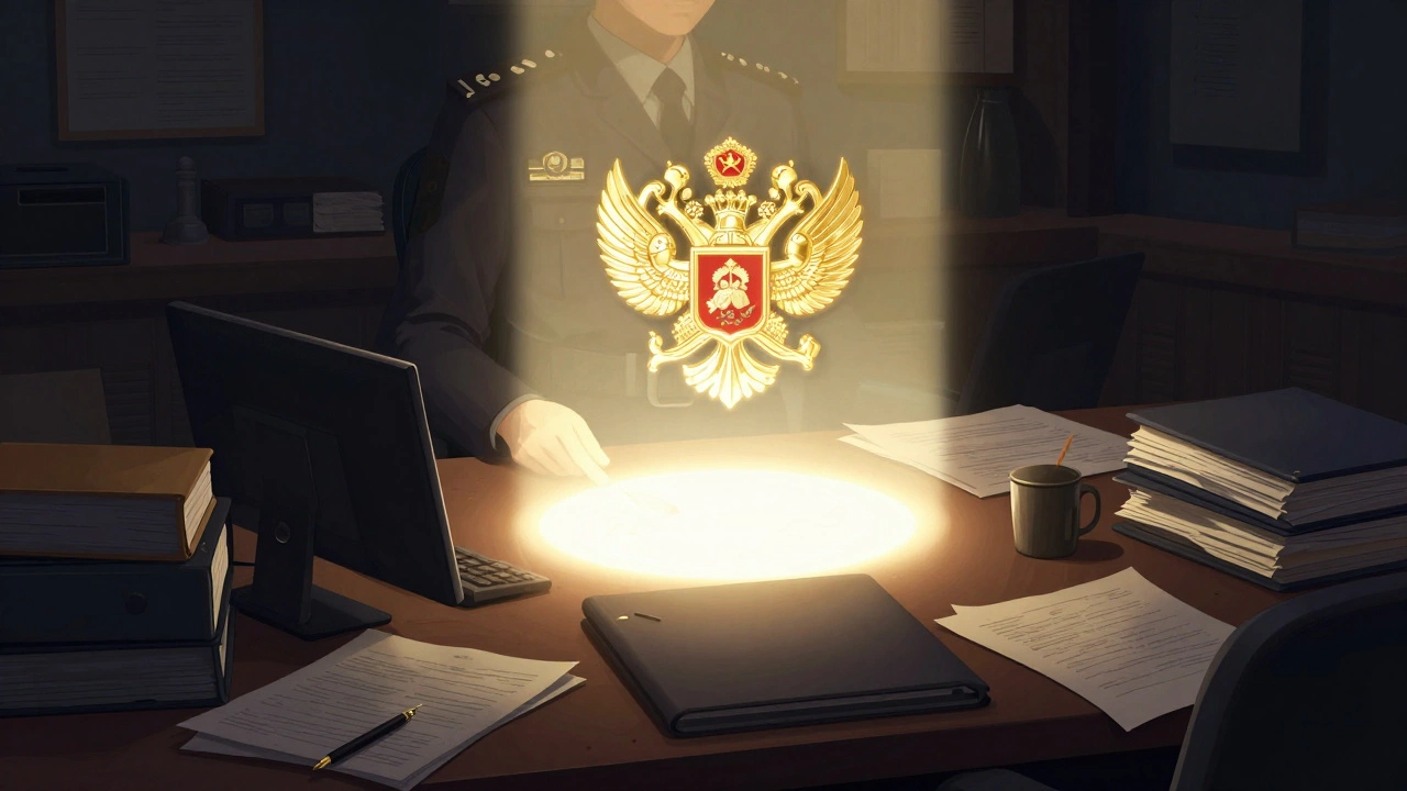 Символическое изображение надзора прокуратуры над работой полиции