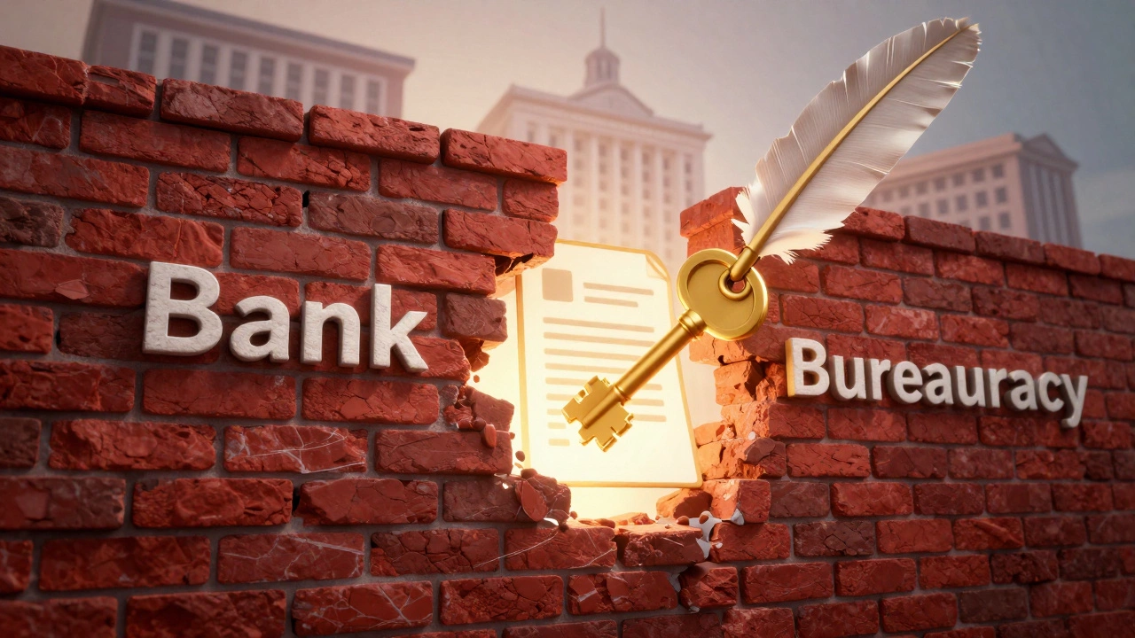 Ключ ломает стену бюрократии, символ победы
